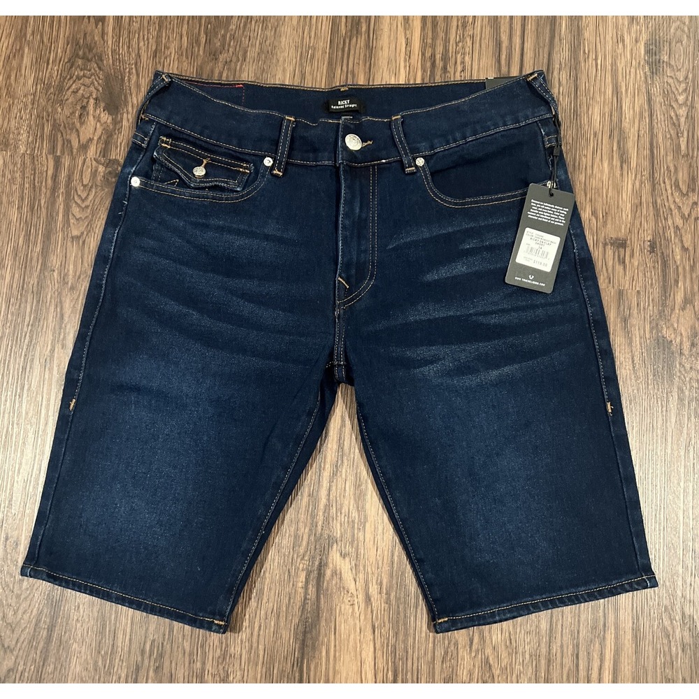 True Religion Ricky SN Flap Relaxed Straight Men's Shorts Waist 34 Dark Blue